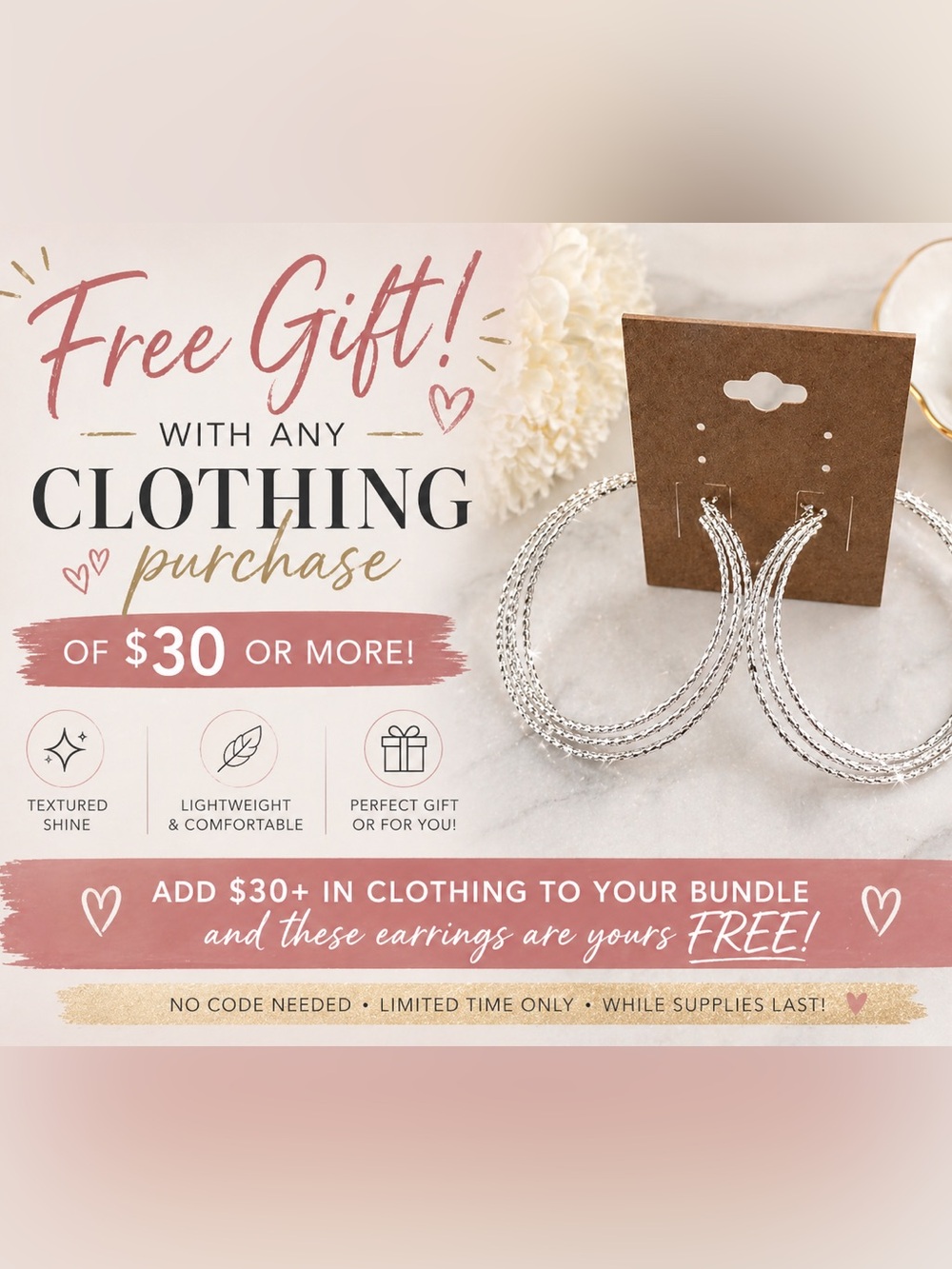 🎉FREE Gift Silver Multi-Layer Hoop Earrings w/ $30 Clothing Purchase ✨✨